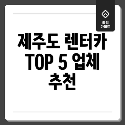 제주도 렌터카 TOP 5 업체 추천
