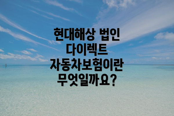 현대해상 법인 다이렉트 자동차보험이란 무엇일까요?