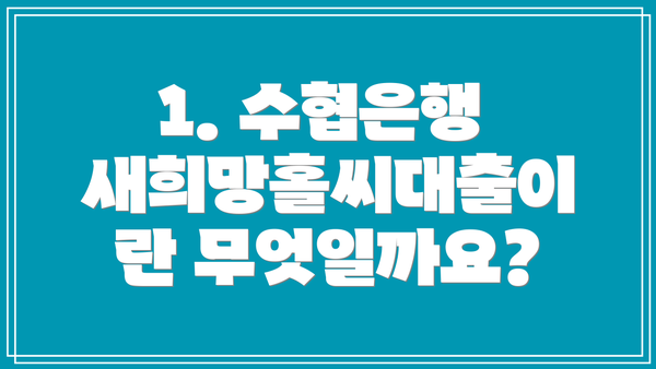 1. 수협은행 새희망홀씨대출이란 무엇일까요?
