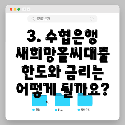 3. 수협은행 새희망홀씨대출 한도와 금리는 어떻게 될까요?