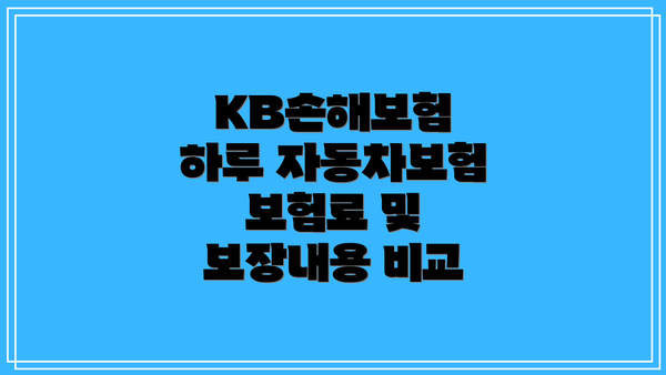KB손해보험 하루 자동차보험 보험료 및 보장내용 비교