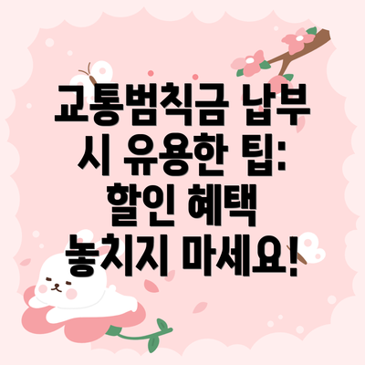 교통범칙금 납부 시 유용한 팁:  할인 혜택 놓치지 마세요!